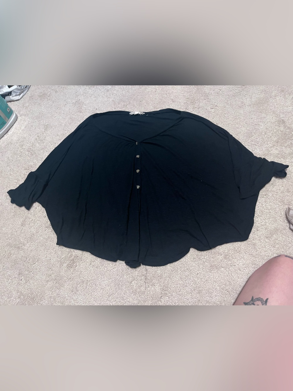 Black Draped Button-Front Women's Top